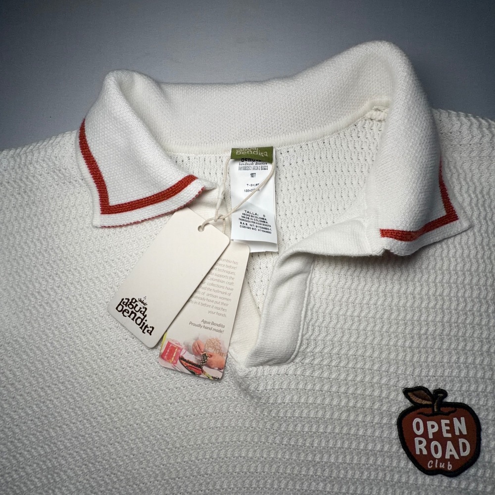 Agua Bendita Polo Shirt Men S White Cotton Knit Miami Hand Made Tulum luxury NWT - Picture 6 of 13